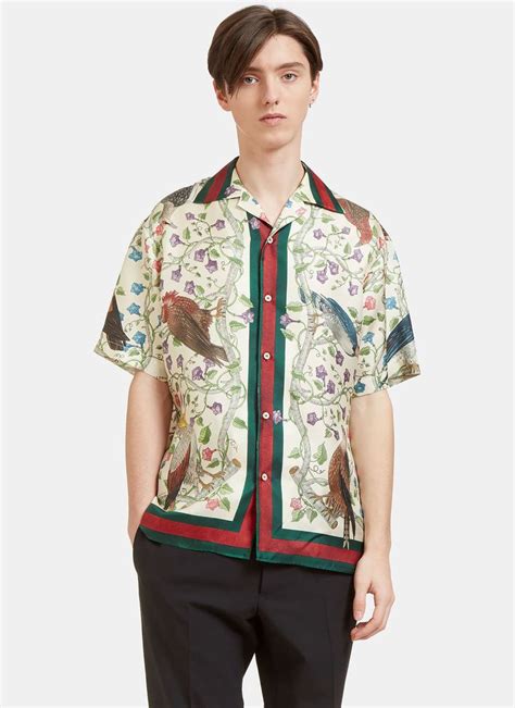 gucci floral print bowling shirt|white gucci shirts for men.